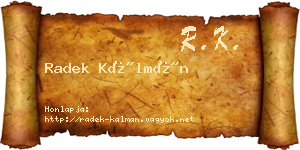 Radek Kálmán névjegykártya
